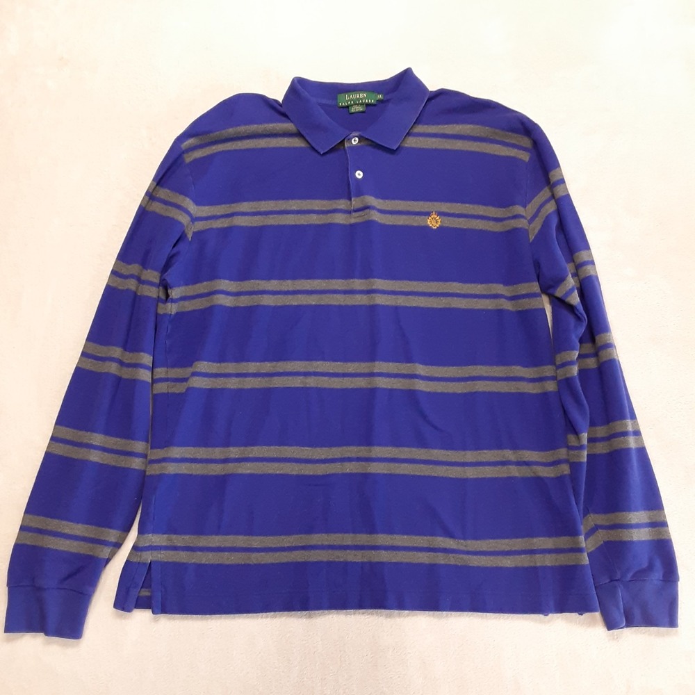 Lauren Ralph Lauren Mens LS Rugby Striped Polo XL Blue-Violet Heritage Crest